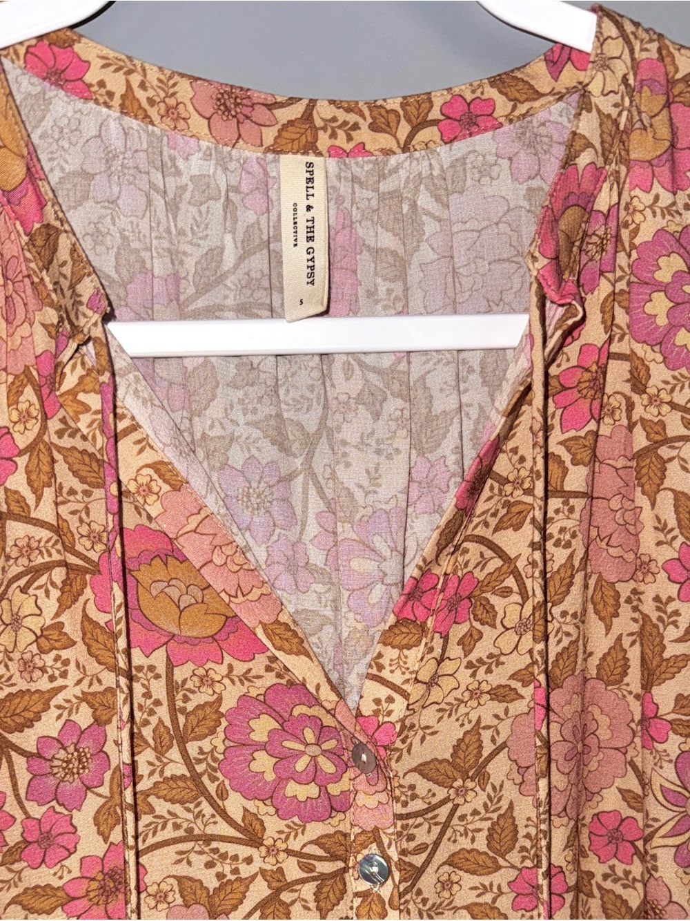 SPELL 🌾 $159 Love Story Short Sleeve Blouse 🍑 Peach Blossom 🌾 NWOT 🌸 SMALL - Picture 10 of 12